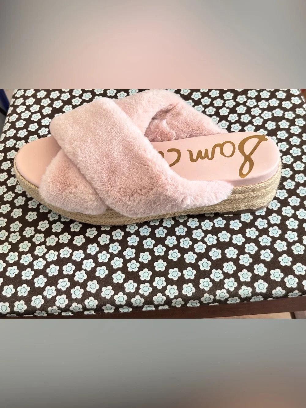 Sam Edelman Zia Pink Faux Fur Platform Espadrille Sandals SIZE 8